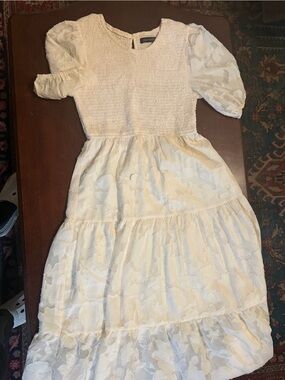 Cream Smocked Bodice Maxi Dress with Puff Sleeves